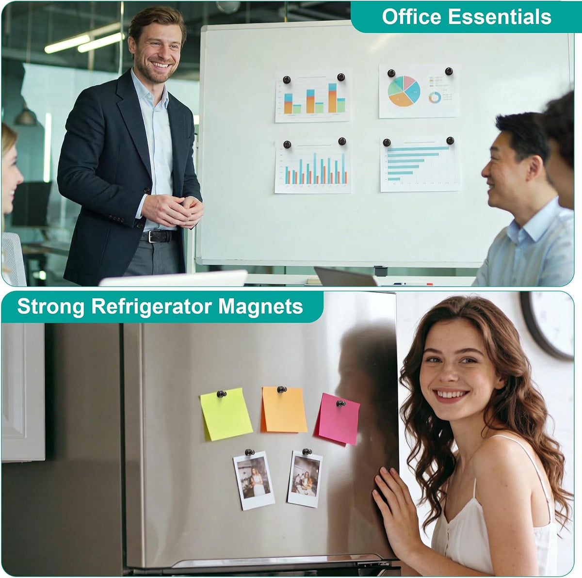 Metallic Magnets, Refrigerator Magnets, 20 Pack Black Magnetic Push Pins, Strong Fridge Magnets, Multi-use Whiteboard Magnets Perfect for Kitchen Office Classroom
