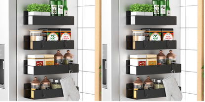 HuggieGems Metal Magnetic Spice Rack for Refrigerator Black, 4 Pack