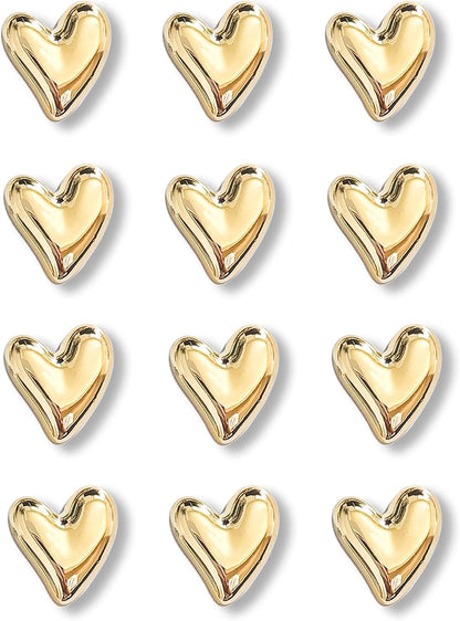 18 Pcs Cute Heart Decorative Magnets，Gold Fridge Magnets，Home Kitchen Magnets Set Decorative for Office Whiteboards (18 Pcs - Gold)