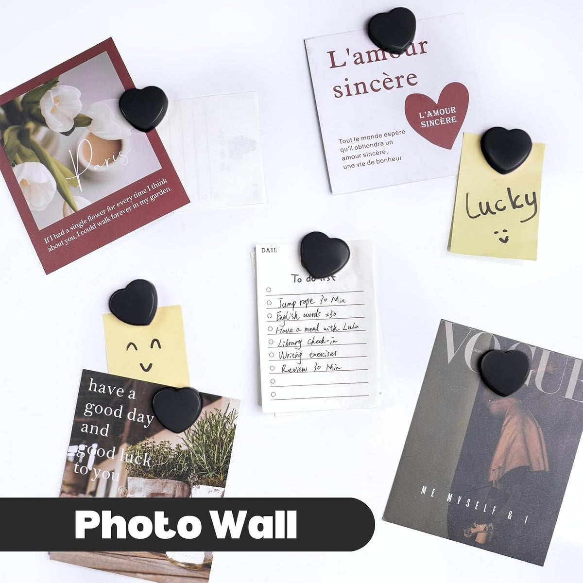 Fridge Magnets - 20PCS Cute Refrigerator Magnets, Decorative Mini Strong Magnets for Whiteboard, Locker, Photo & Map - Black Small Heavy Duty Magnet for Home Office School Kitchen (Heart)