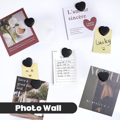 Fridge Magnets - 20PCS Cute Refrigerator Magnets, Decorative Mini Strong Magnets for Whiteboard, Locker, Photo & Map - Black Small Heavy Duty Magnet for Home Office School Kitchen (Heart)