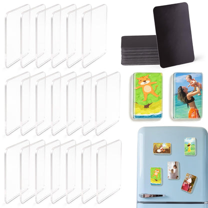 20 Pcs DIY Fridge Magnet Kit - Square Clear Acrylic Magnetic Set with Adhesive Backing for Photo,Crafts,Office,Classroom,Cabinets,Kitchen,2 Inch