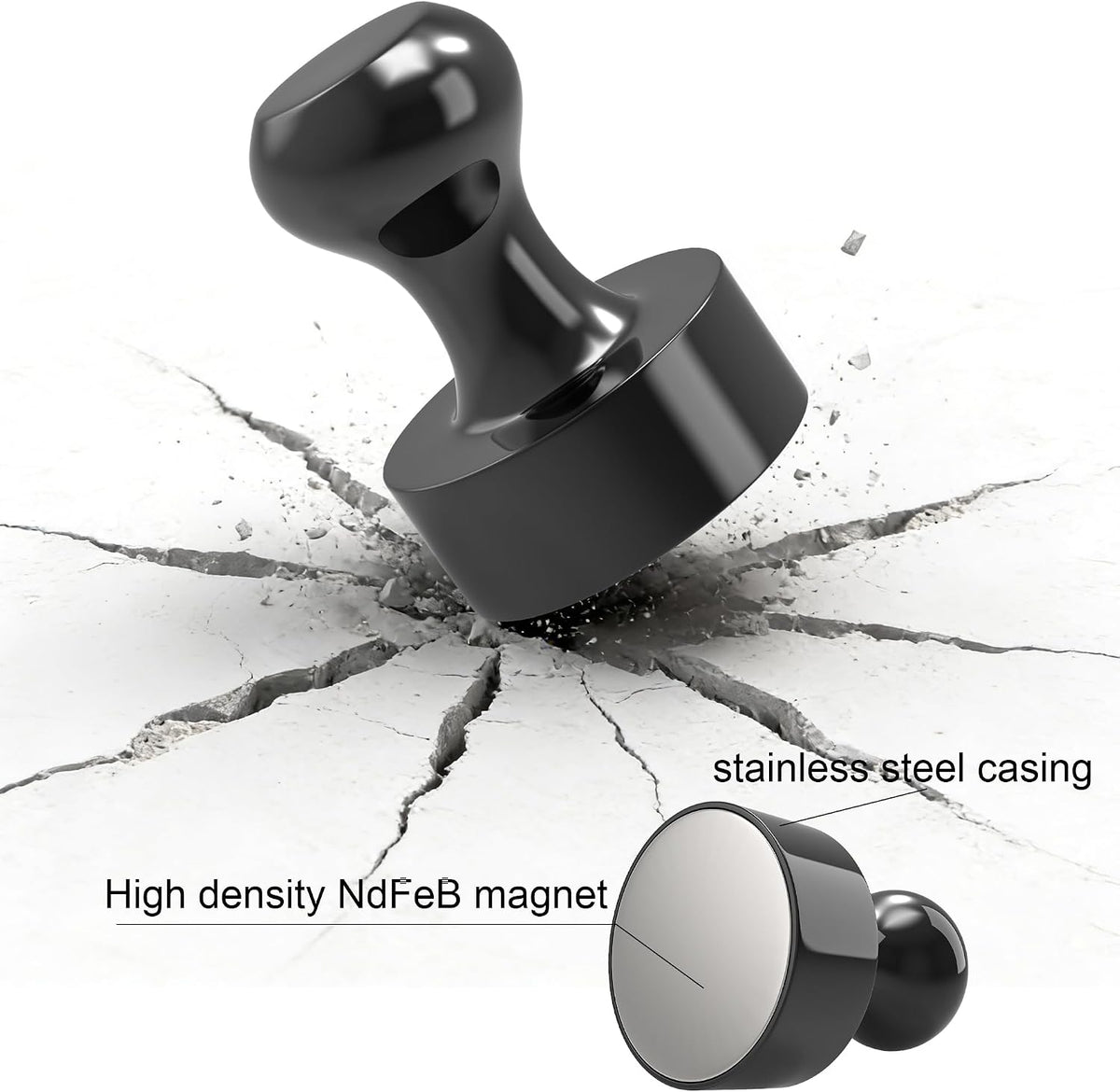 Metallic Magnets, Refrigerator Magnets, 20 Pack Black Magnetic Push Pins, Strong Fridge Magnets, Multi-use Whiteboard Magnets Perfect for Kitchen Office Classroom