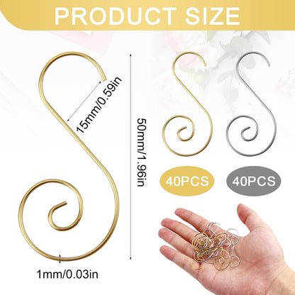 80 Pcs Christmas Ornament Hooks, Stainless Steel S Hooks for Holding Christmas Balls - Gold and Silver