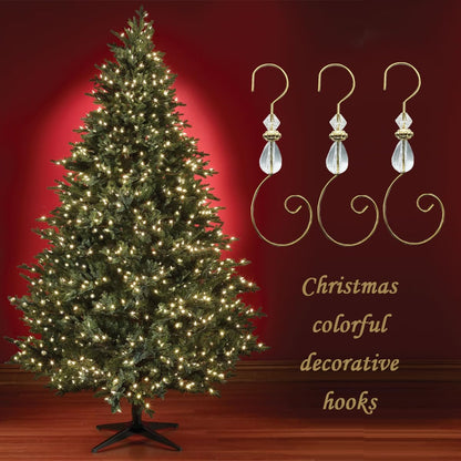 Furimuk 20 Pcs Christmas Ornament Hooks Beaded Hangers with Clear Acrylic Wire Gold S-Shaped Hangers Hook Swirl Hanger Metal Hooks with Crystal Beaded for Crafts Xmas Tree Decoration