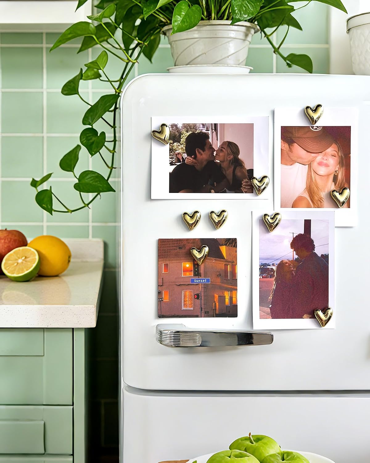 18 Pcs Cute Heart Decorative Magnets，Gold Fridge Magnets，Home Kitchen Magnets Set Decorative for Office Whiteboards (18 Pcs - Gold)