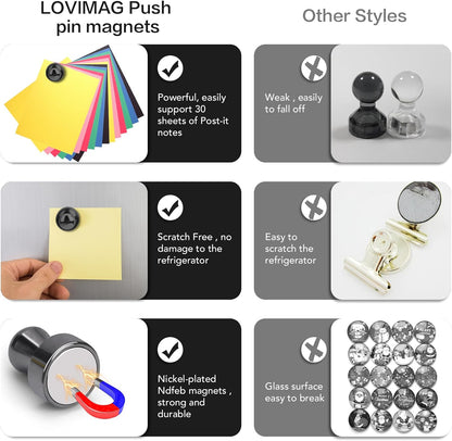 LOVIMAG Fridge Magnets 12 Pack Magnet Refrigerator Locker Whiteboard Black
