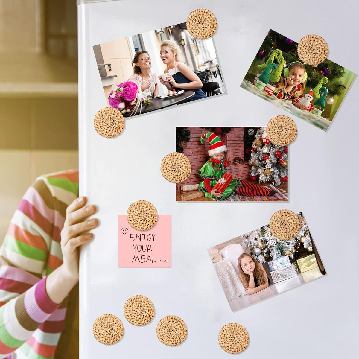12 Pcs Rattan Fridge Magnets, Boho Decorative Refrigerator Magnets, 1.18 in