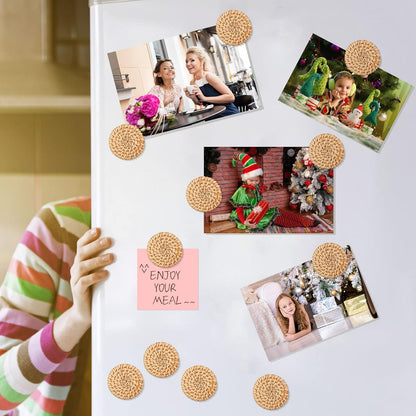 12 Pcs Rattan Fridge Magnets, Boho Decorative Refrigerator Magnets, 1.18 in
