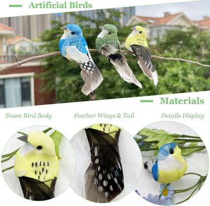 6pcs Artificial Birds Realistic Foam Feather Bird Clip On Garden Flower Arrangements Wedding Decor Wreath Decoration