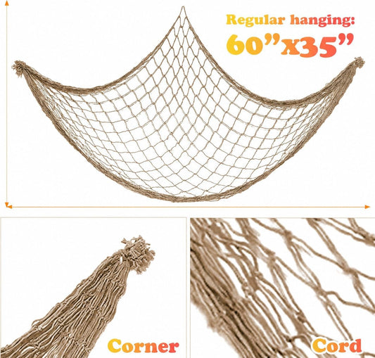2 Pack Fish Net Decorations for Party, Natural Cotton Hawaiian Table Runner Party Fishing Net Decorative, Nautical Themed Cotton Fishnet Under The Sea Pirate Ocean Beach Decor