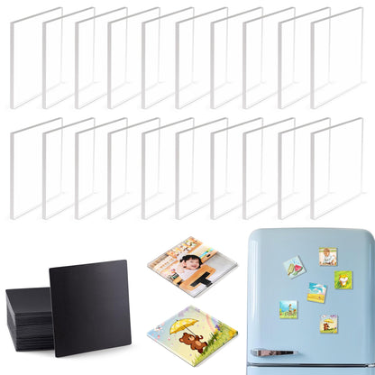 20 Pcs DIY Fridge Magnet Kit - Square Clear Acrylic Magnetic Set with Adhesive Backing for Photo,Crafts,Office,Classroom,Cabinets,Kitchen,2 Inch