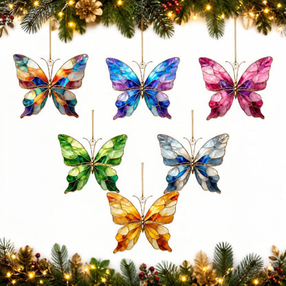 Fuutreo 12 Pcs Stained Glass Butterfly Ornament with String, Butterfly