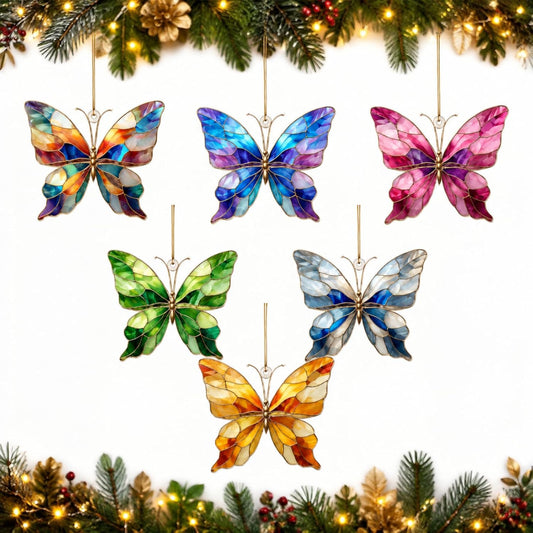 Fuutreo 12 Pcs Stained Glass Butterfly Ornament with String, Butterfly