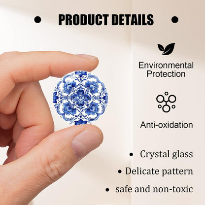 12Pcs Refrigerator Magnets Blue and White Glass Mini Strong Fridge Magnets Aesthetic Magnets for Office,School,Whiteboards,Cabinets-Blue Flower