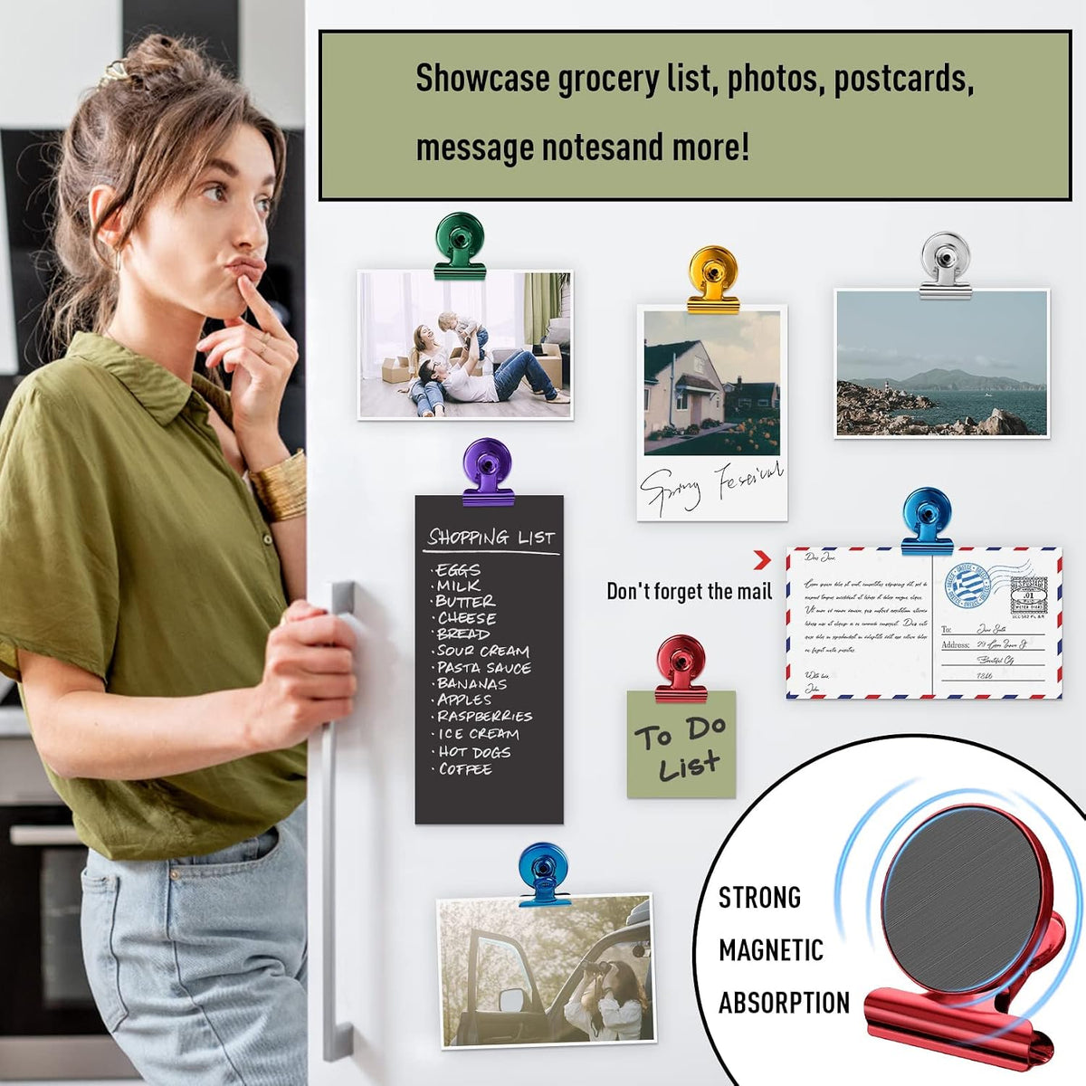 FINDMAG Fridge Magnets, Colorful Magnetic Clips for Fridge Notes, 12 Pack