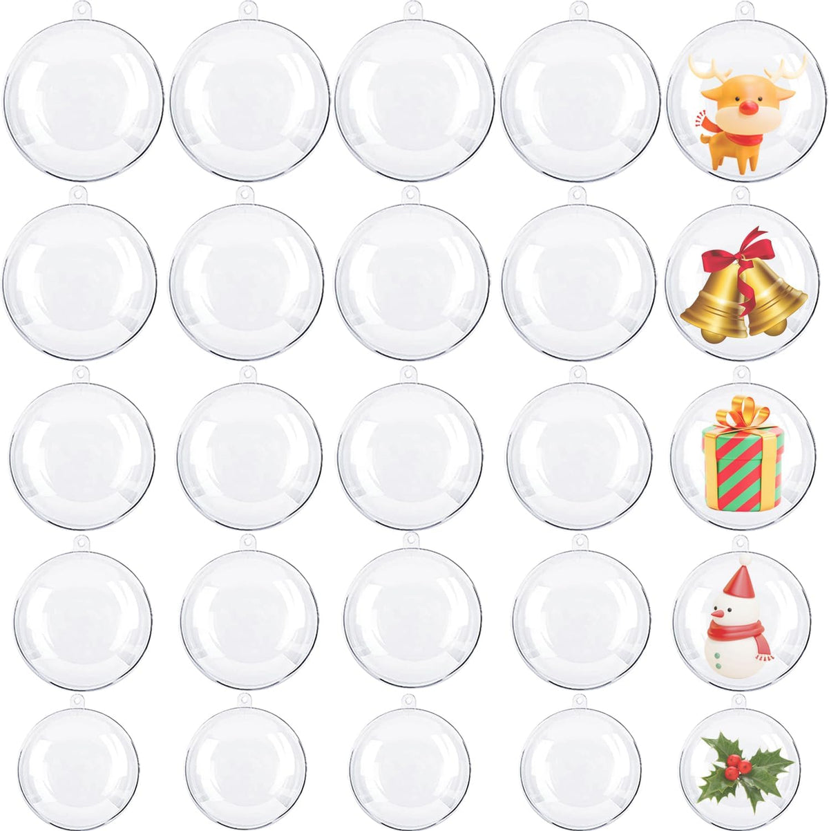 25 Sets Clear Fillable Ornaments Ball in 5 Different Size,Transparent DIY Craft Ball,Plastic Acrylic Fillable Ball for Halloween Christmas Decor