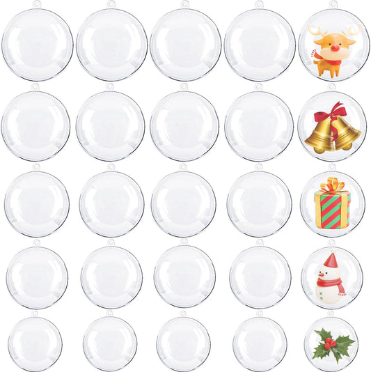 25 Sets Clear Fillable Ornaments Ball in 5 Different Size,Transparent DIY Craft Ball,Plastic Acrylic Fillable Ball for Halloween Christmas Decor