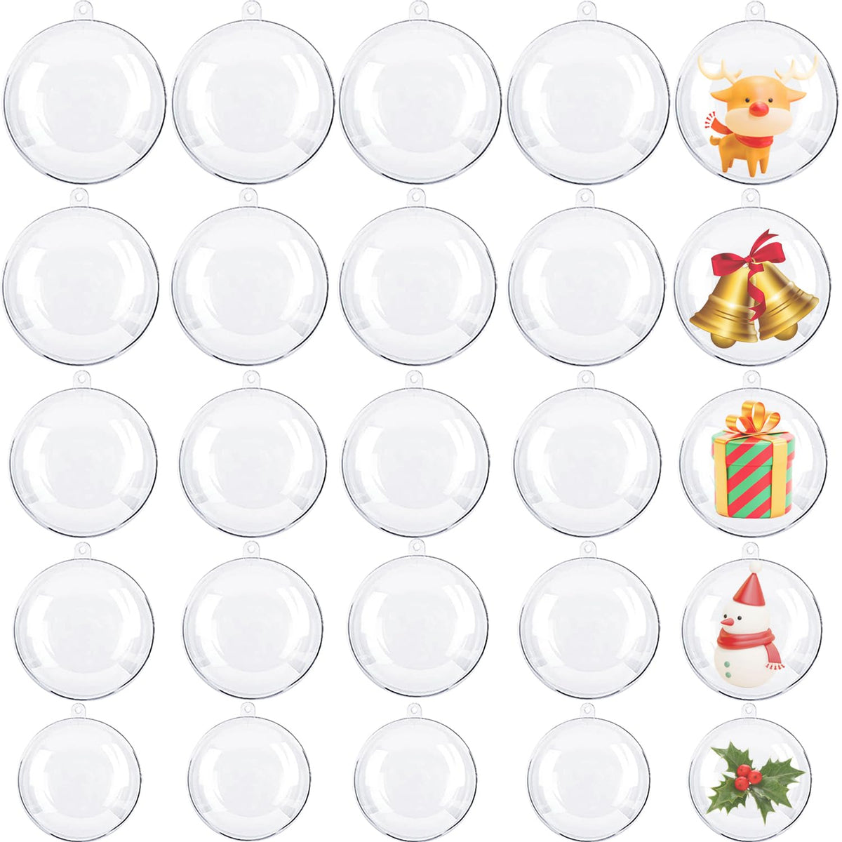 25 Sets Clear Fillable Ornaments Ball in 5 Different Size,Transparent DIY Craft Ball,Plastic Acrylic Fillable Ball for Halloween Christmas Decor