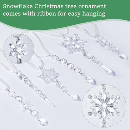 20PCS Christmas Tree Ornaments Acrylic Snowflake Icicle Crystal Ornaments