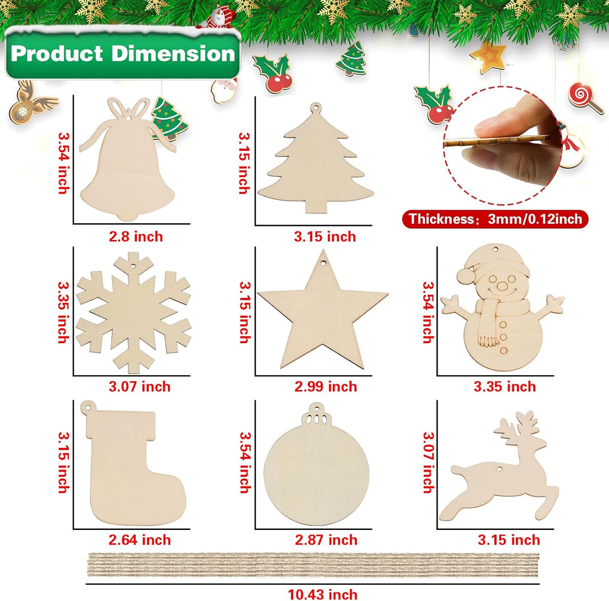 Christmas Ornaments Craft Kit, 48 Pcs Blank Wood Slices for Painting with Paint Pens and Brushes, DIY Wooden Christmas Ornament Set for Tree Decorations, Family Holiday Activities and Gifts