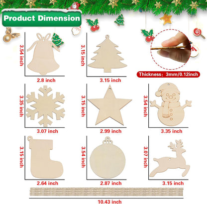 Christmas Ornaments Craft Kit, 48 Pcs Blank Wood Slices for Painting with Paint Pens and Brushes, DIY Wooden Christmas Ornament Set for Tree Decorations, Family Holiday Activities and Gifts