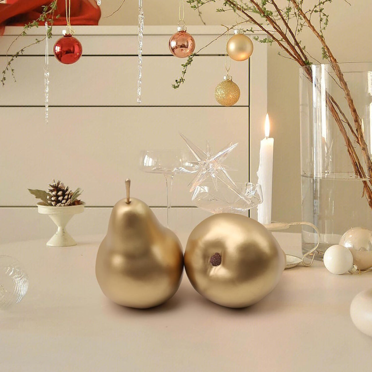6pcs Fake Gold Pear Decoration,Realistic Artificial Gold Fruit
