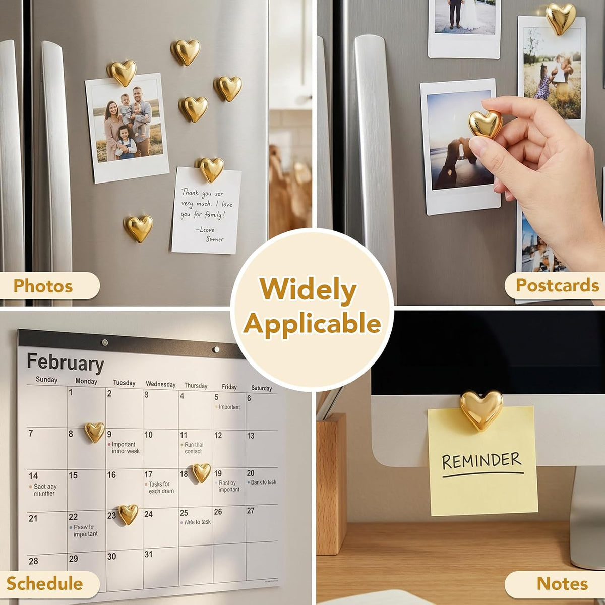 18 Pcs Heart Fridge Magnets for Refrigerator Locker Whiteboard Decor, Gold