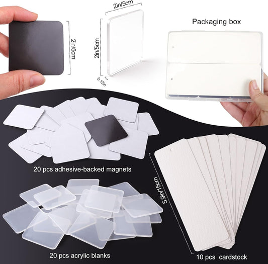 20 Pcs DIY Fridge Magnet Kit - Square Clear Acrylic Magnetic Set with Adhesive Backing for Photo,Crafts,Office,Classroom,Cabinets,Kitchen,2 Inch