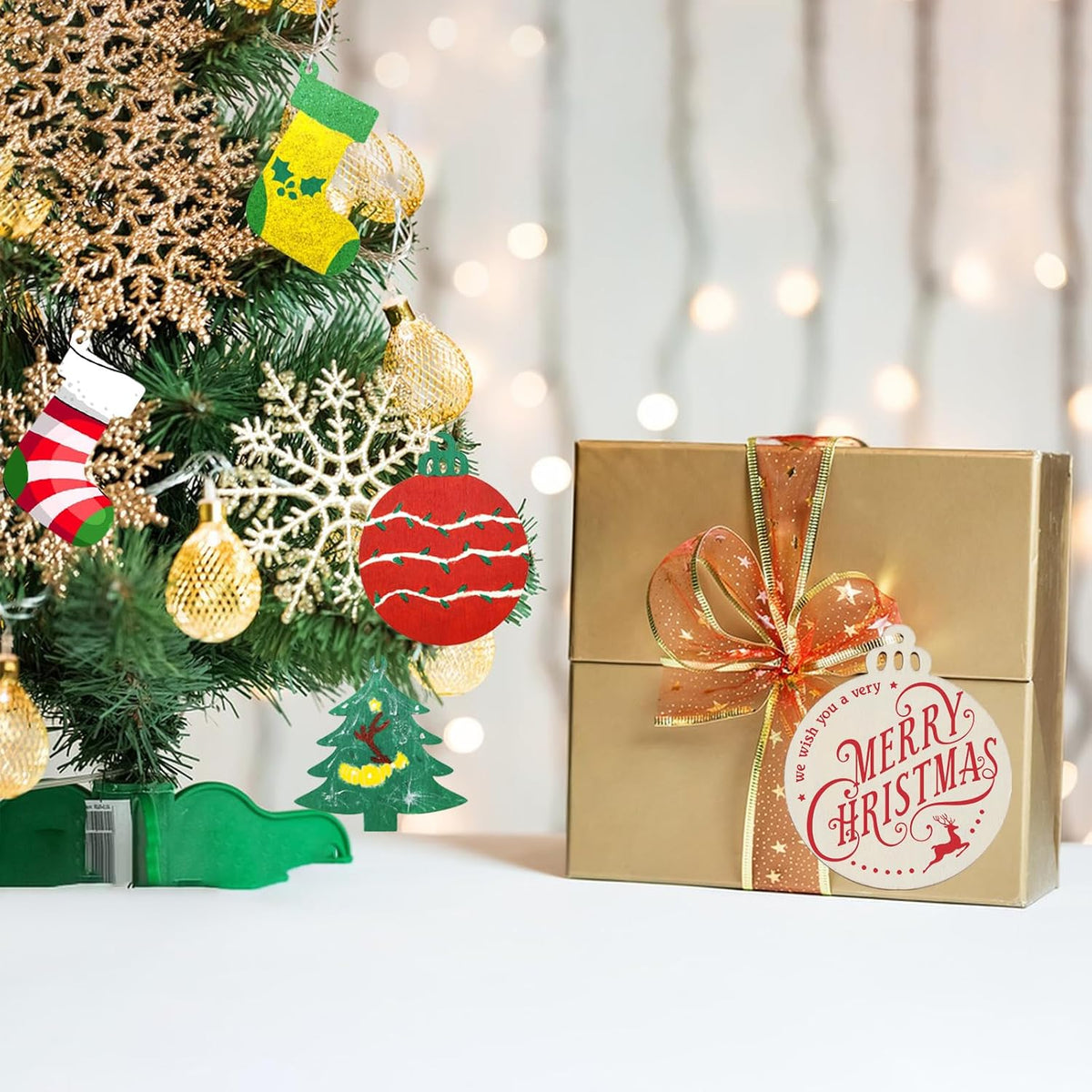 Christmas Ornaments Craft Kit, 48 Pcs Blank Wood Slices for Painting with Paint Pens and Brushes, DIY Wooden Christmas Ornament Set for Tree Decorations, Family Holiday Activities and Gifts