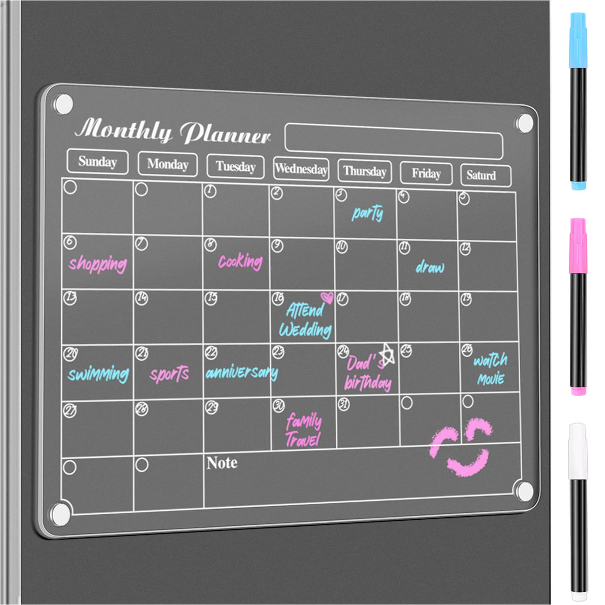 DIYMAG Magnetic Calendar for Refrigerator 4PCS Fridge Magnet Clear Acrylic