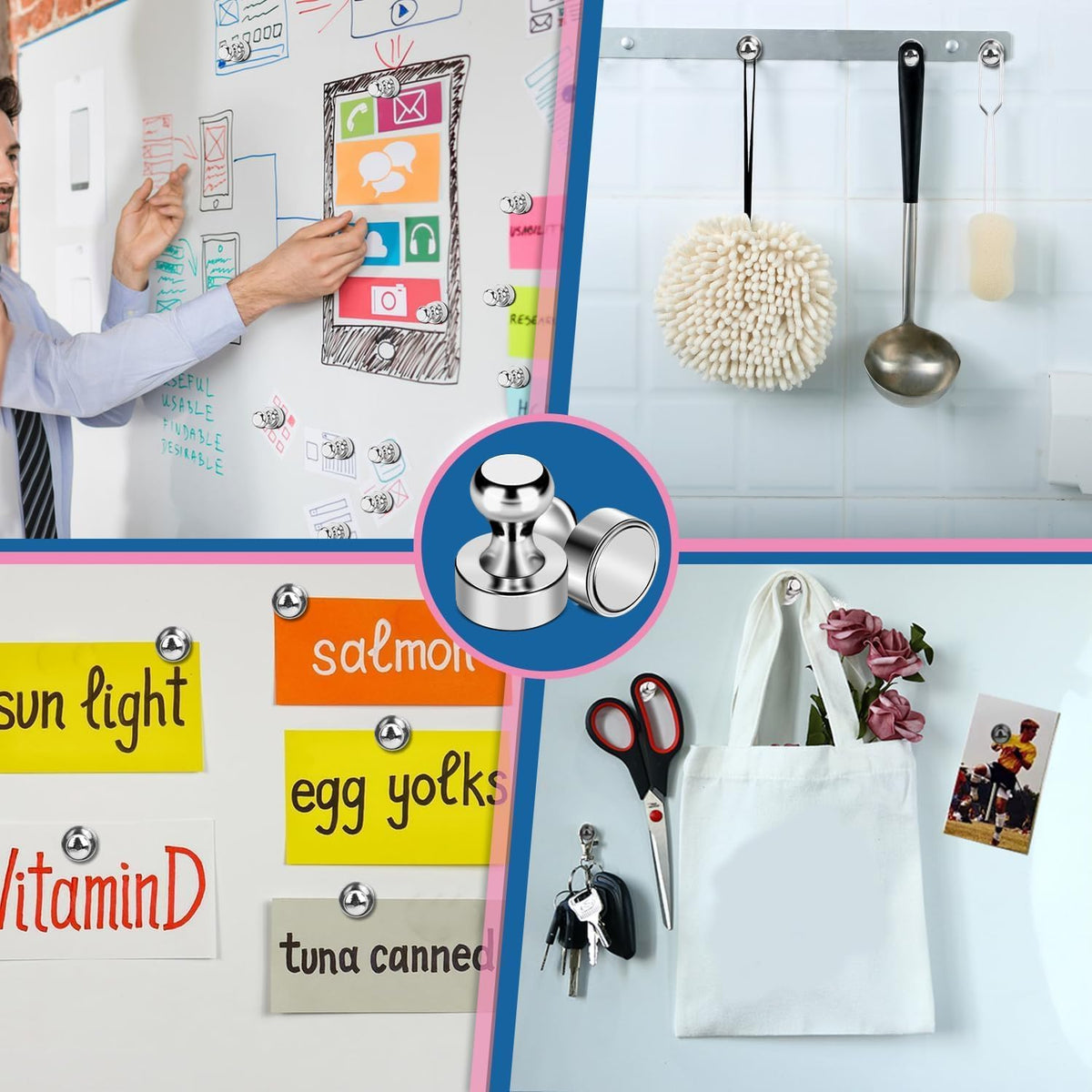 LOVIMAG Fridge Magnets 20 Pack Magnet Refrigerator Locker Whiteboard Silver