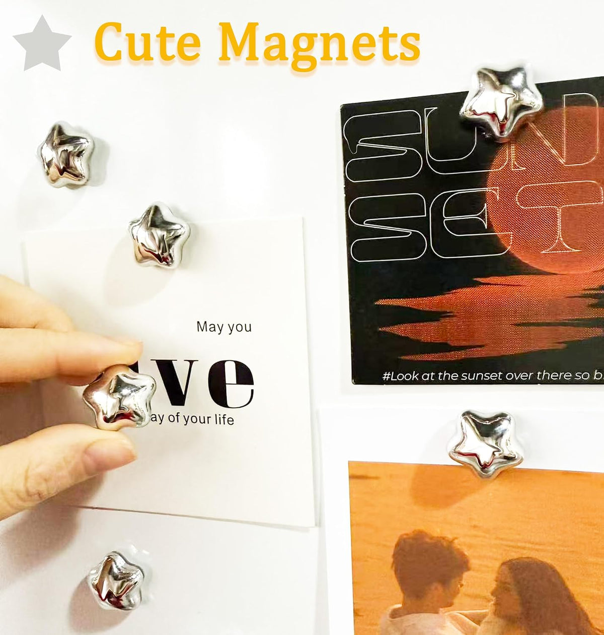 Fridge Magnets,15Pcs Silver Star Magnets Refrigerator Decorative