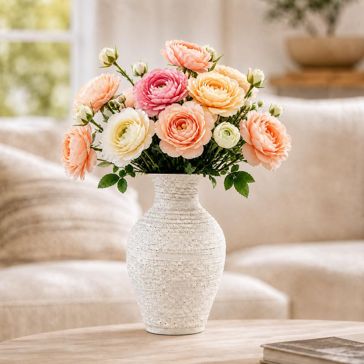 Nawaza Ceramic Flower Vase White Small Farmhouse Table Decor Vase V14