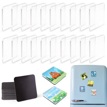 20 Pcs DIY Fridge Magnet Kit - Square Clear Acrylic Magnetic Set with Adhesive Backing for Photo,Crafts,Office,Classroom,Cabinets,Kitchen,2 Inch