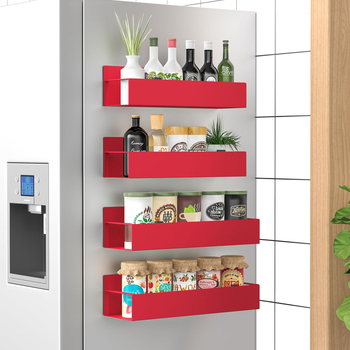 HuggieGems Metal Magnetic Spice Rack for Refrigerator Black, 4 Pack