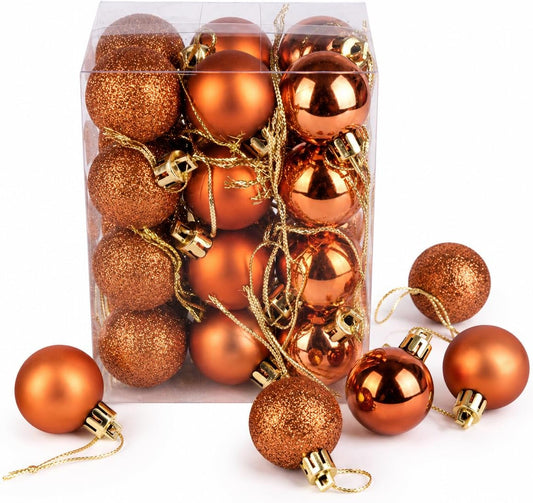 24PCS Mini Orange Ornaments for Halloween Christmas Tree Shatterproof 1.2" Small Christmas Tree Ball Decorations Plastic Glitter Decorative Hanging Balls for Holiday Wedding Birthday Party Home Decor