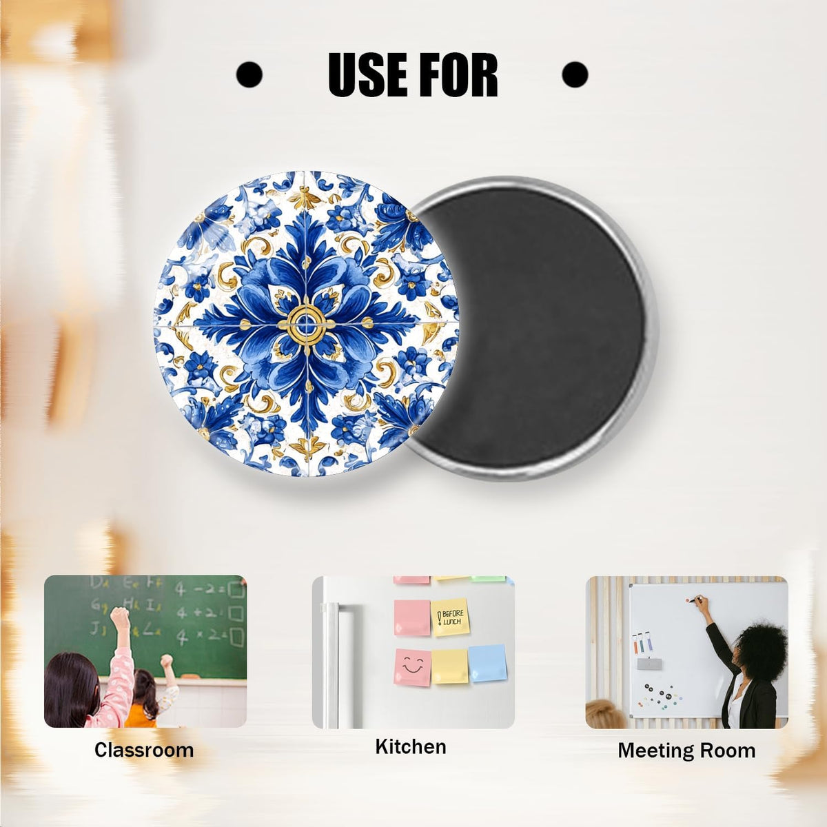 12Pcs Refrigerator Magnets Blue and White Glass Mini Strong Fridge Magnets Aesthetic Magnets for Office,School,Whiteboards,Cabinets-Blue Flower