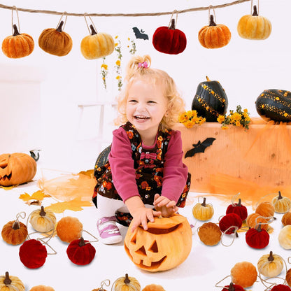 Halloscume 20 Pcs Pumpkin Ornament, Red, Dark Yellow, Light Yellow, Brown