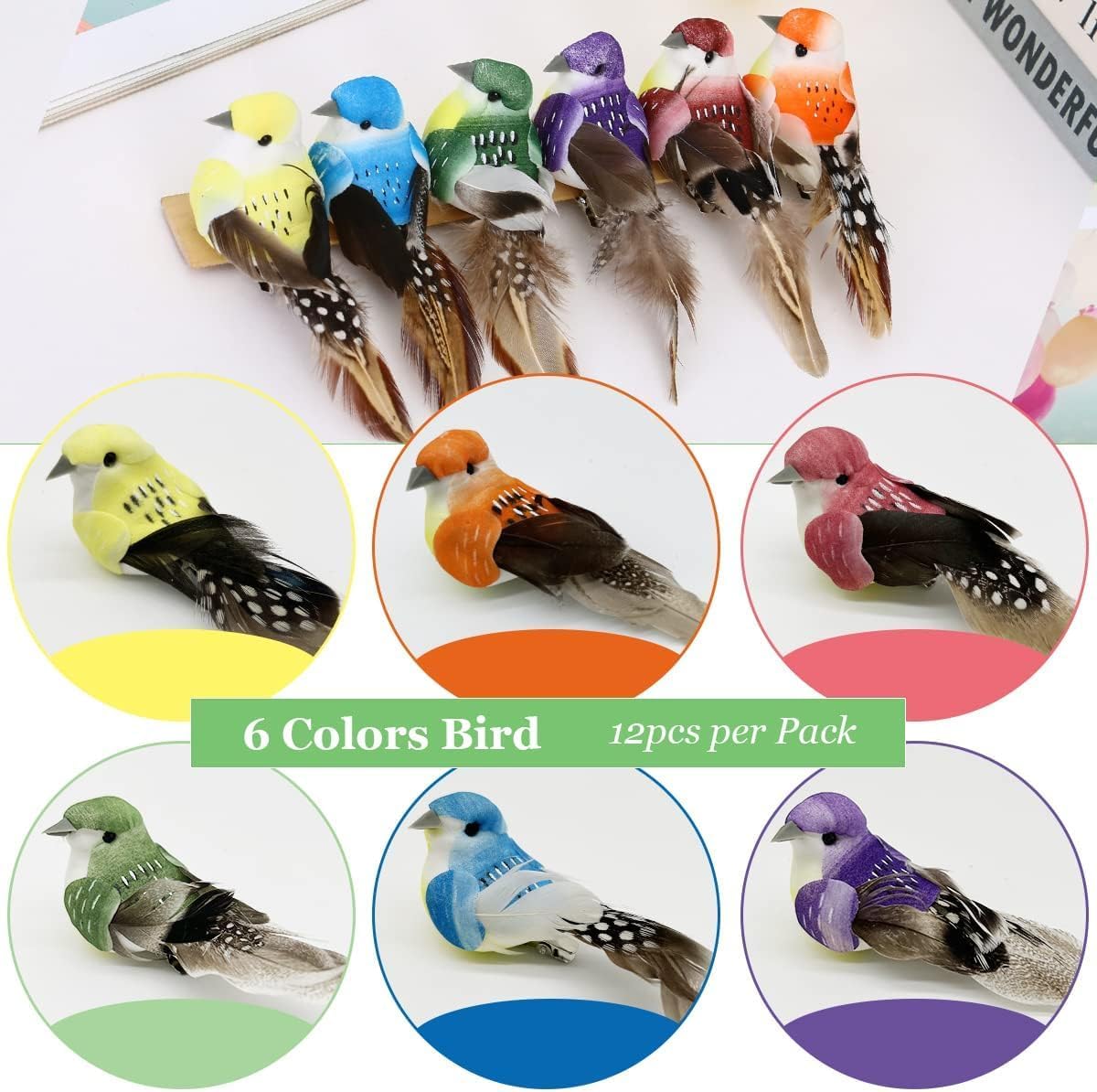 6pcs Artificial Birds Realistic Foam Feather Bird Clip On Garden Flower Arrangements Wedding Decor Wreath Decoration