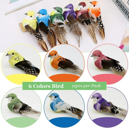 6pcs Artificial Birds Realistic Foam Feather Bird Clip On Garden Flower Arrangements Wedding Decor Wreath Decoration