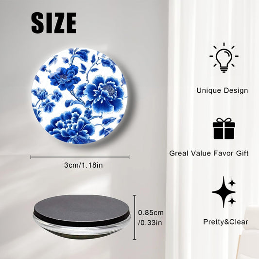 12Pcs Refrigerator Magnets Blue and White Glass Mini Strong Fridge Magnets Aesthetic Magnets for Office,School,Whiteboards,Cabinets-Blue Flower
