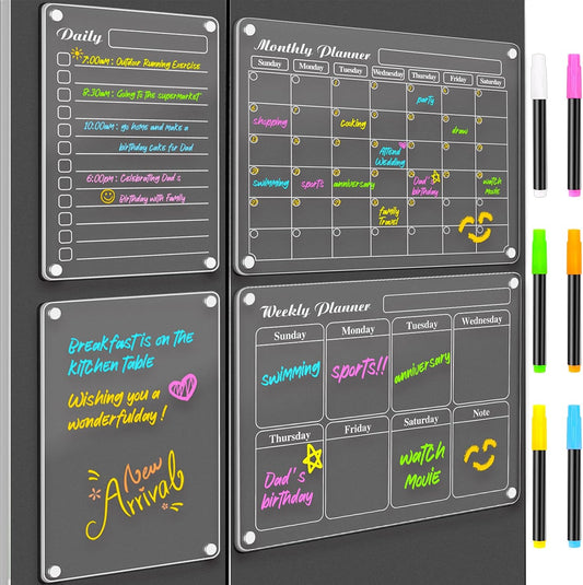 DIYMAG Magnetic Calendar for Refrigerator 4PCS Fridge Magnet Clear Acrylic