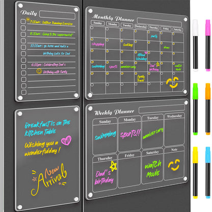 DIYMAG Magnetic Calendar for Refrigerator 4PCS Fridge Magnet Clear Acrylic