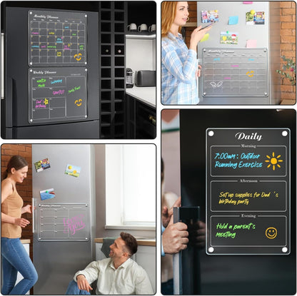 DIYMAG Magnetic Calendar for Refrigerator 4PCS Fridge Magnet Clear Acrylic