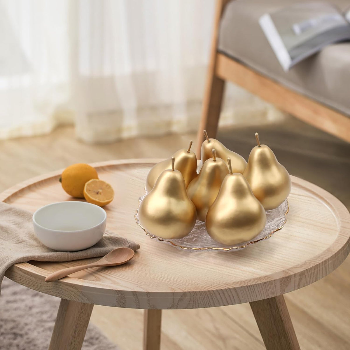 6pcs Fake Gold Pear Decoration,Realistic Artificial Gold Fruit