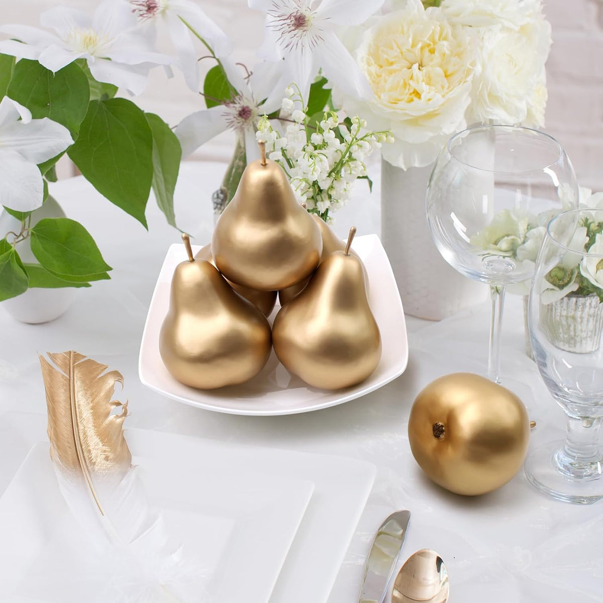 6pcs Fake Gold Pear Decoration,Realistic Artificial Gold Fruit