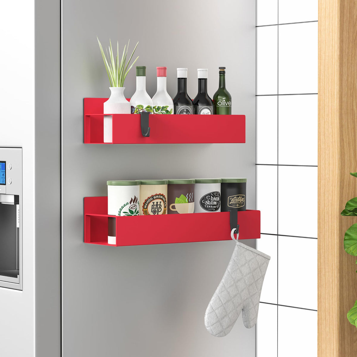 HuggieGems Metal Magnetic Spice Rack for Refrigerator Black, 4 Pack