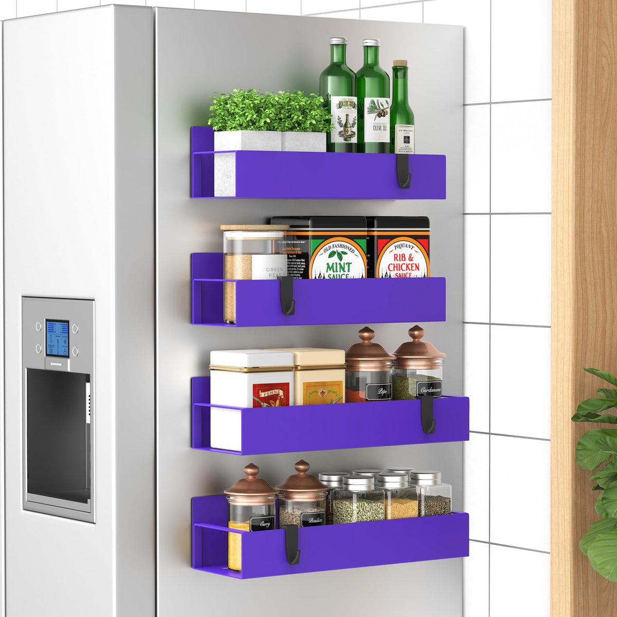 HuggieGems Metal Magnetic Spice Rack for Refrigerator Black, 4 Pack