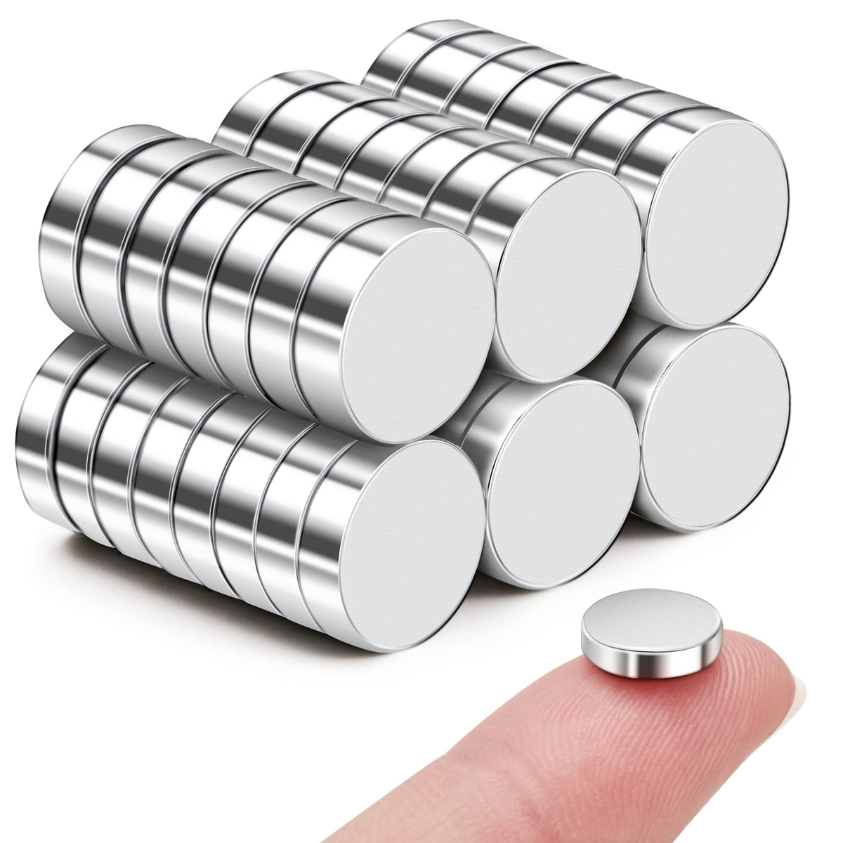 SMARTAKE 45 Pcs Refrigerator Magnets, 10x2.6mm Small Fridge Magnets, Silver
